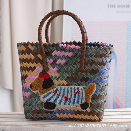 PVC Dachshund Woven Tote Bag / Sac Tressé Teckel PVC