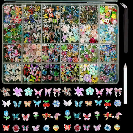 24 grid cartoon nail accessories mix cute cookies donuts candy nail accessories diy handmade material box