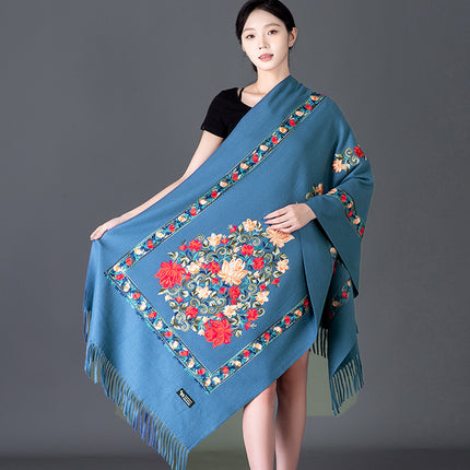 Autumn and Winter Nepal Vase Embroidered New Style Cashmere Scarf Women's Ethnic Style Embroidered Tassel Large Shawl