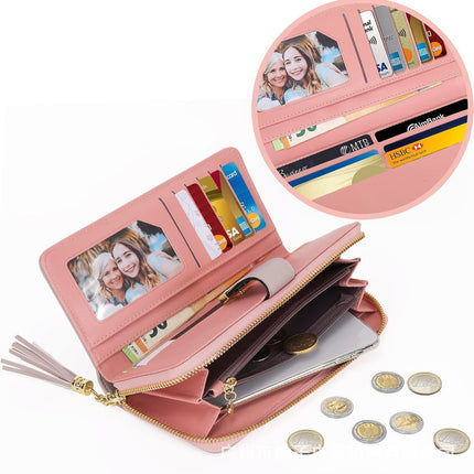 Cross-border Color-matching Women's Long Wallet Creative Leather Color-matching Large Capacity Wallet Mobile Phone Wallet