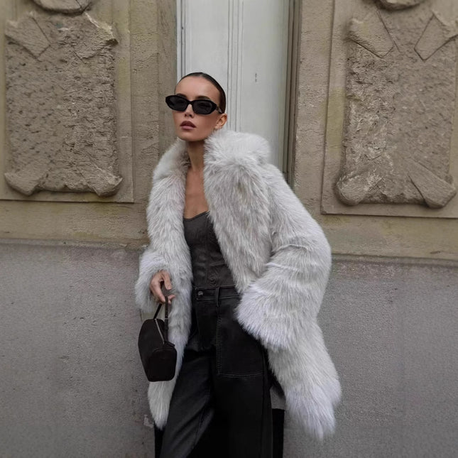 Imitation Fox Fur Grass Coat Imitation Fox Fur Lazy Style Paris Women's Fashion Fur Coat