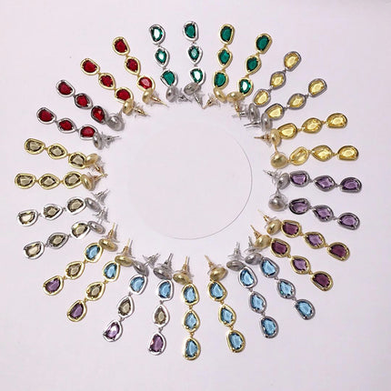 European and American Fashion Quicksand Gold and Silver Colorfuled Crystal Asymmetrical Multi-Faceted Colorfuled Stone Earrings Cold Style Earrings