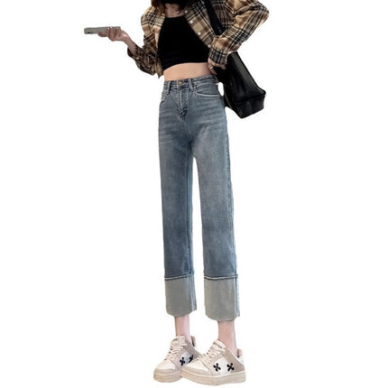 Women's Fashion All-match New High Waist Slim Slim Straight Straight Barrel Pants