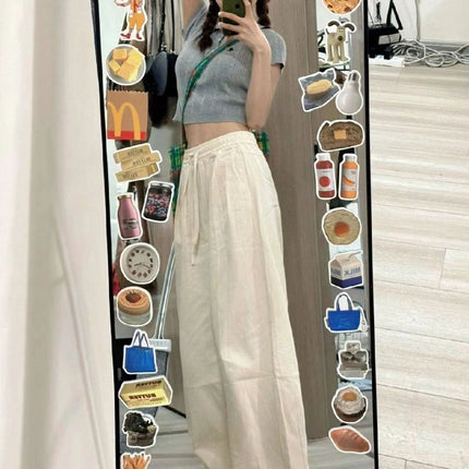 American-Style Work Pants, Retro Straight-Leg Pants, High-Waisted Slimming Drawstring Pants, Loose Wide-Leg Drapey Casual Sports Pants for Petite Individuals