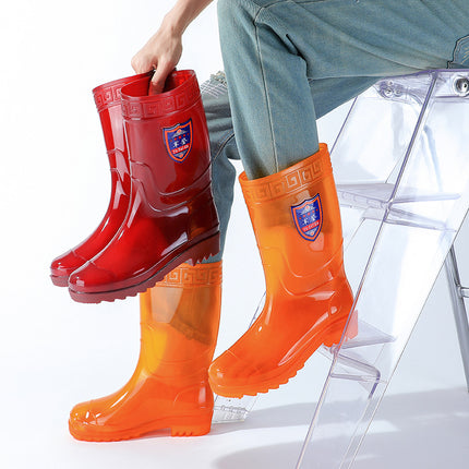 Non-Lined Middle Tube Waterproof Non-Slip Rain Boots for Men and Women Quick-Drying Water Shoes fleece-lined Rubber Shoes Rain Boots Thickened Labor Protection Shoes