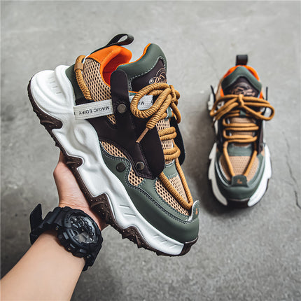 Men's Spring and Summer Mesh Niche Fashion Sneakers Running Shoes Popcorn Casual Men's Shoes Thick Sole Heightened Torre Shoes