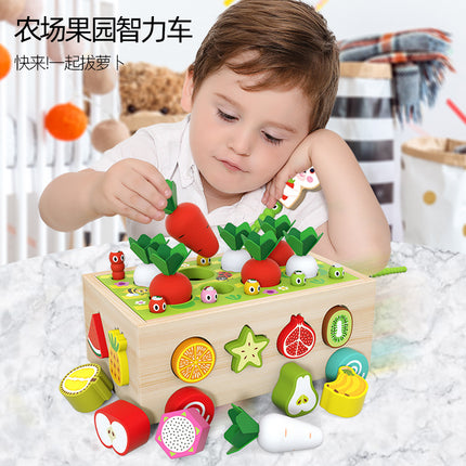 Children's Educational Toys Farm Carrot Pulling Toy Shape Matching Building Blocks Intelligence Car Baby 1-3 Years Old 2 Gifts