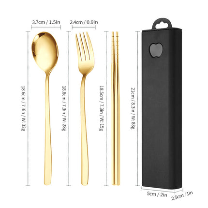 304 Stainless Steel Convenient Tableware Fork, Spoon and Chopsticks Three-Piece Set Outdoor Travel Student Storage Box Tableware Set