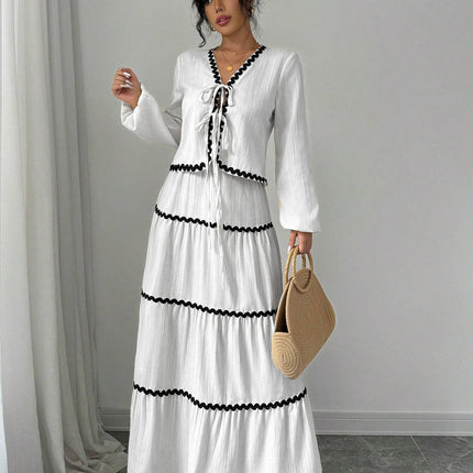 High-Quality Ready Stock 2025 Autumn Loose Slimming Floor-Length Dress Elegant Long-Sleeve Dress