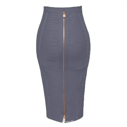 Amazon Aliexpress Best-Selling 16-Color Bandage Skirt Stripesd Zipper Double-Open Sexy High-Waist Hip Skirt Skirt