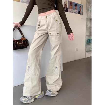 American-style micro-pants overalls women's 2025 spring and autumn new high waist slimming multi-pocket non-leg mop jeans trendy
