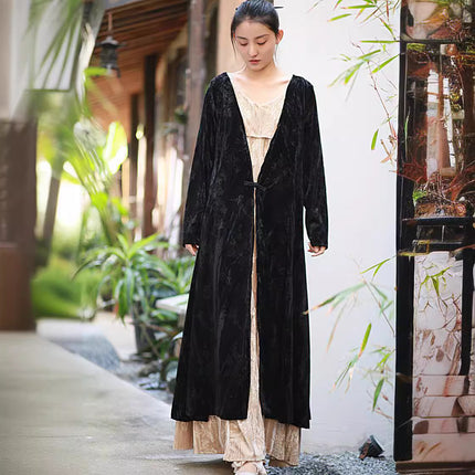 Velvet National Style Printed One Button Cardigan New Chinese Style Cold Style dress