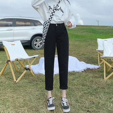 High Waist Harlan Jeans Women's Fashion All-match New Loose Cropped Straight Carrot Pants