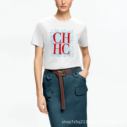 Chhc New Printed Cotton Short-Sleeve T-Shirt, Unisex Letter Design, Cross-Border Hot-Selling Item, Dropshipping Fast Delivery
