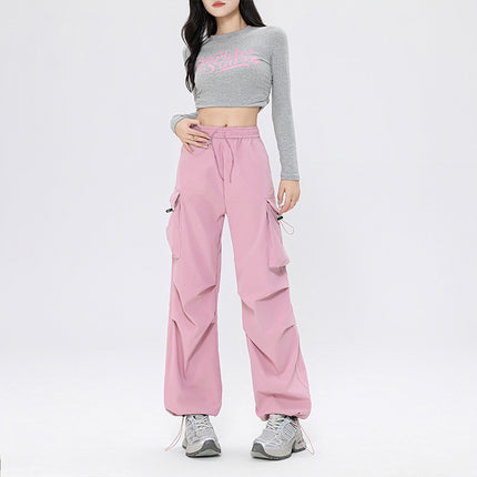 American Retro Workwear Casual Pants for Women in Spring, Versatile Straight Draped Leggings Pants, Loose Wide-Leg Pants Ins
