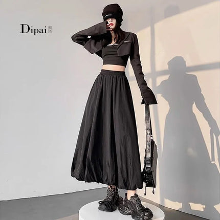 Dipai Flower Bud Skirt Nine-Point Tutu Skirt Summer Mid-Length Commuter Skirt Long Drapey High Waist Loose