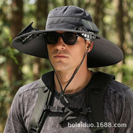 Summer Popular Fisherman Hat Solar Double Fan Rechargeable Hat Cross-Border Wholesale Sunshade and Sun Protection Essential for Fishing