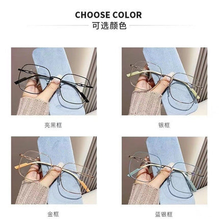 Cross-border Metal Color-changing Anti-blue Glasses Large Frame Plain Online Red Polygon Frame Trendy Men's and Women's Myopia Glasses Frame