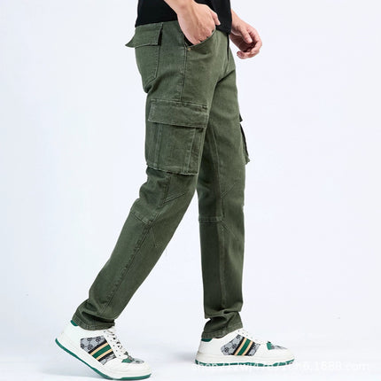 in stock Tooling Jeans Multi-Pocket Tannin Guangzhou Xintang Denim Factory Micro-Elastic Small Straight Jeans