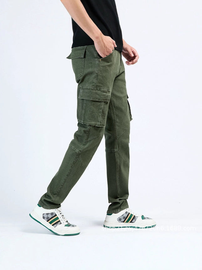in stock Tooling Jeans Multi-Pocket Tannin Guangzhou Xintang Denim Factory Micro-Elastic Small Straight Jeans