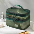 Double layer mesh cosmetic bag-dark green