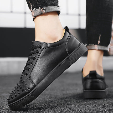 Autumn New Microfiber Leather Rivet Flat White Shoes Fashionable Personalized All-match Low-top Casual Sneakers Men's Shoes