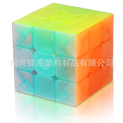 2025 New Qiyi Transparent Luminous Blue Pyramid Jelly Color Series Second and Third Order Children's Decompression Toy Rubik's Cube