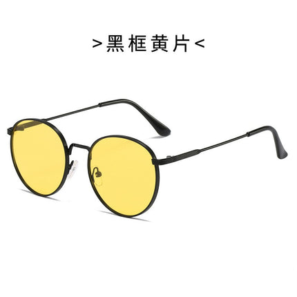 Retro Fashion High-End Metal Round Frame Sunglasses for Women European and American Cross-Border Ins Men's Driving Sunglasses Wholesale
