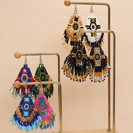 Cross-border Bohemian Ethnic Retro Earrings MGB Rice Beads Diamond Tassel Hand-woven Women's Earrings
