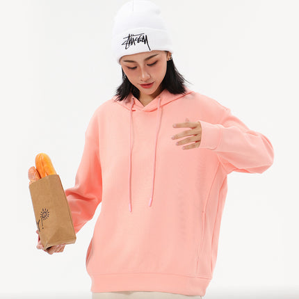 Autumn and winter heavy 380g composite cotton hooded pullover vests women's solid color tide brand loose casual couples hoodie