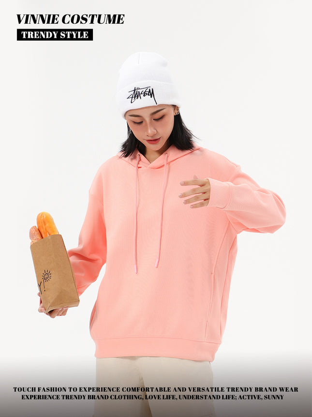 Autumn and winter heavy 380g composite cotton hooded pullover vests women's solid color tide brand loose casual couples hoodie