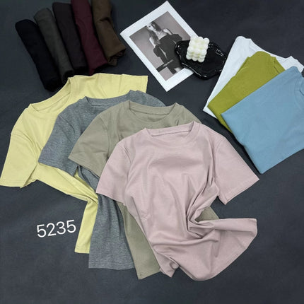 2025 summer new casual round neck solid color pullover short sleeve T-shirt women's top 5235