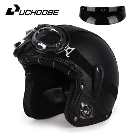 Four Seasons Retro Harley Helmet Leather Electric Vehicle 3/4 Half Helmet Big Turtle King Scooter Motorcycle Helmet