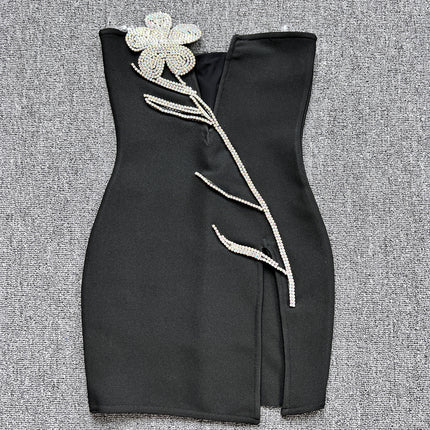 0 European and American cross-border sources of new luxury heavy industry nail drill deep V-neck bandage dress sexy split