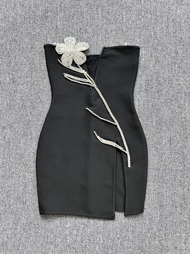 0 European and American cross-border sources of new luxury heavy industry nail drill deep V-neck bandage dress sexy split