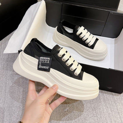 Canvas Shoes for Women 2025 New Spring and Summer White Platform Thick-Soled Half-Slip Versatile High-Top Dad Shoes Mcqueen