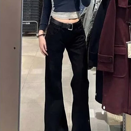plus size American Style Hot Girl Low-waisted Black Micro-lar Jeans Women's Autumn New Style Small Slim Look Retro Mop Pants