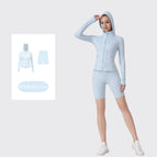 Powder blue five-point hooded jacket suit / 2/S