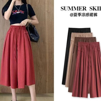 Long Skirt Pants with a Draping Effect for Women, Spring and Summer Casual High-End Style, Slimming Ice Silk, Petite Yamamoto Wide-Leg Long Skirt