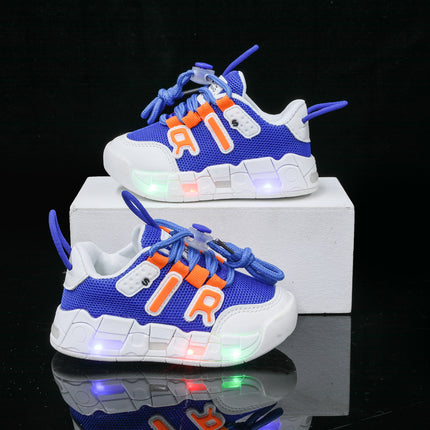 2022 spring and autumn mesh sports shoes with lights children's shoes breathable casual boys and girls letters baby children's shoes in stock