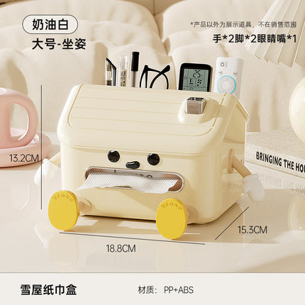 Desktop Tissue Box with High Aesthetic Appeal for Home Use, Stone-Like Bathroom Toilet Paper Holder with Built-In Spring, Large Capacity Tissue Box for Living Room