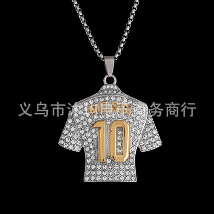 Temu Hip-Hop Titanium Steel Gold-Plated Diamond-Studded Football Superstar Jersey Number 7/10 Pendant Necklace with Row of Diamonds