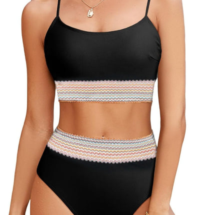 2025 New European and American Bikini Amazon U-neck Ribbon High Waist Sexy Bikini Split Swimsuit for Women