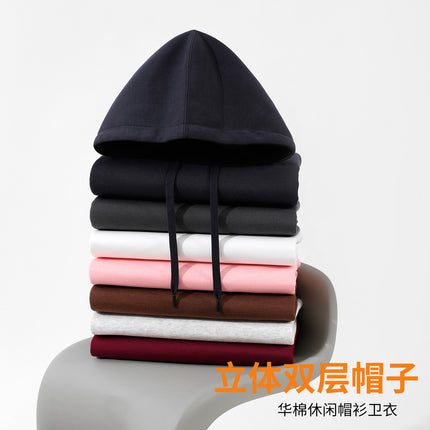 Cross-Border Spot Wholesale Hooded Sweatshirt Solid Color Unisex Loose Drop Shoulder One-Piece Drop Shipping Plus Size Jacket Long Sleeve Inner Layer