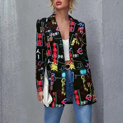 Amazon AliExpress foreign trade autumn new women's fashion printing long sleeve suit coat