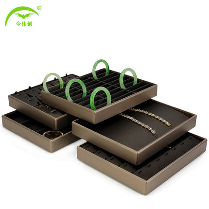 Jewelry Display Tray for Jade and Jewelry, Brown Stacking Tray for Bracelets and Rings
