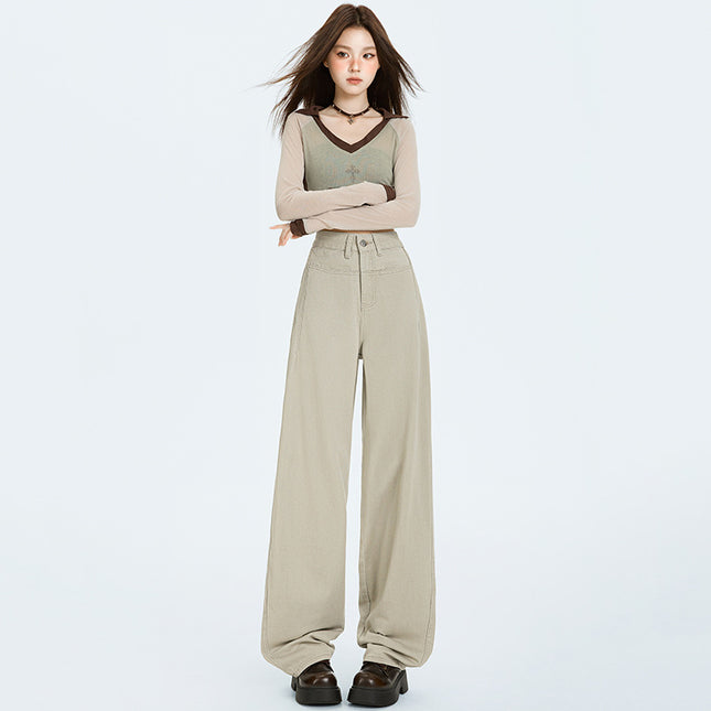 American Retro Wide-Leg Pants 2025 Autumn New Trendy Design Loose Slimming Versatile Floor-Length Jeans for Women