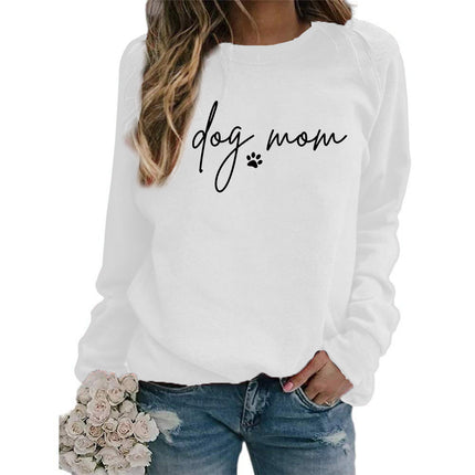 Amazon Cross-Border European and American Dog Mom Printed Round Neck Top Sweatshirt Autumn and Winter European Size Women's Outwear Autumn and Winter