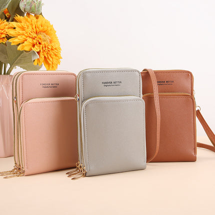Two-Piece Mobile Phone Bag Large Capacity Multi-Functional Solid Color Fashionable Simple Shoulder Small Bag Touch Screen Crossbody Women's