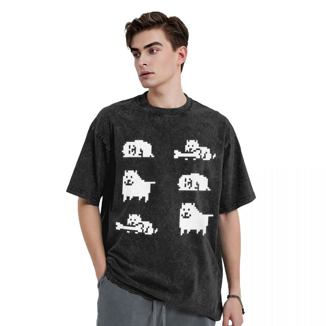 Annoying Dog Game Frisk t Shirts Hip Hop Washed Cotton Overs